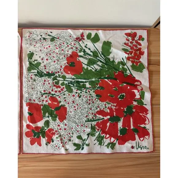 Vintage 1960s Vera Neumann Signed Linen Dish Towels Poppies - Picture 5 of 5